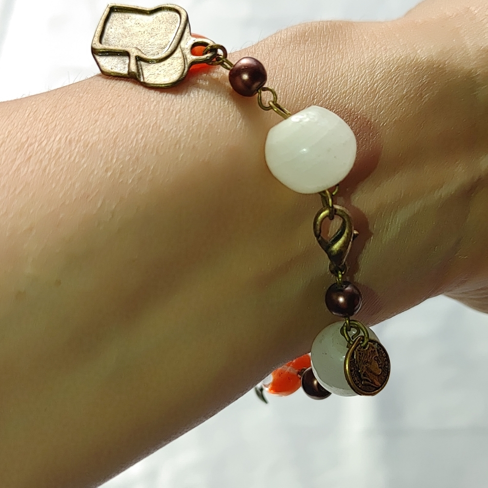 Repurposed VTG, new bead stone charm bracelet